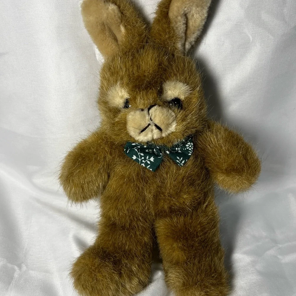 Vintage 1990 Dakin Brown Bunny Rabbit Plush 14” Bow Tie Easter Stuffed Animal